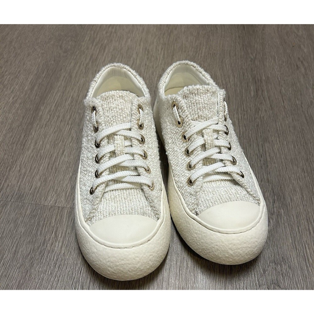 Chanel 24P Tweed Low Top Sneakers Shoes White Gold Eyelets Women's Size 39 - Picture 5 of 13